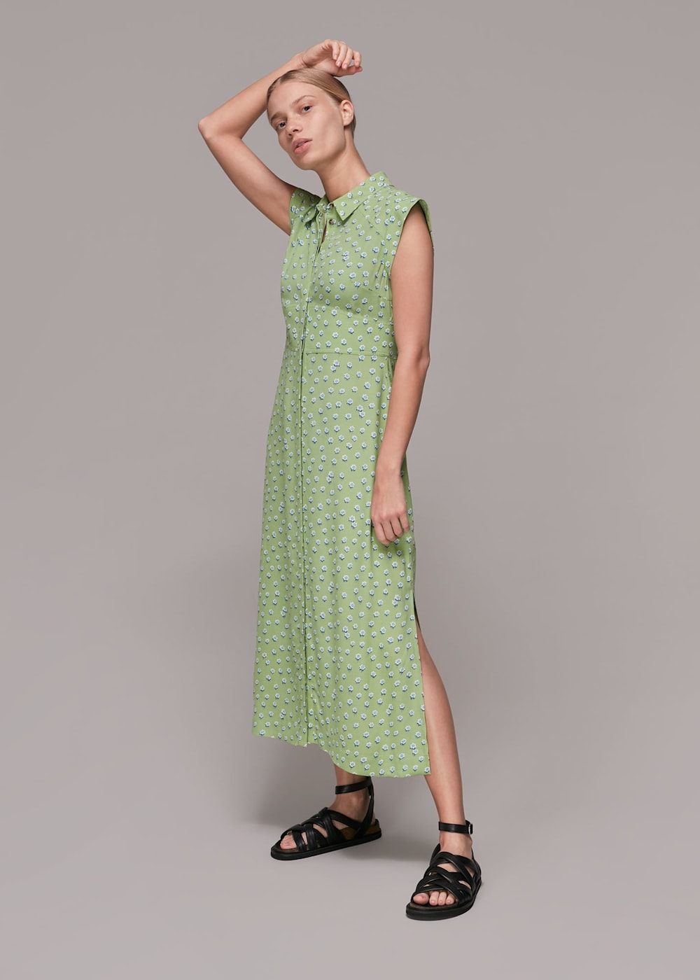 Green Multi Shooting Floral Midi Dress WHISTLES Whistles US
