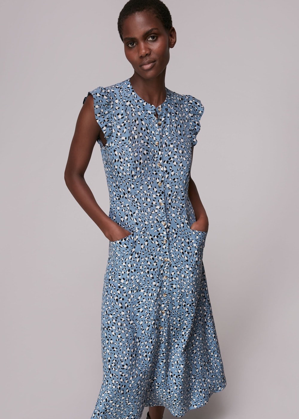 Blue Multi Wild Leopard Print Frill Dress WHISTLES Whistles UK