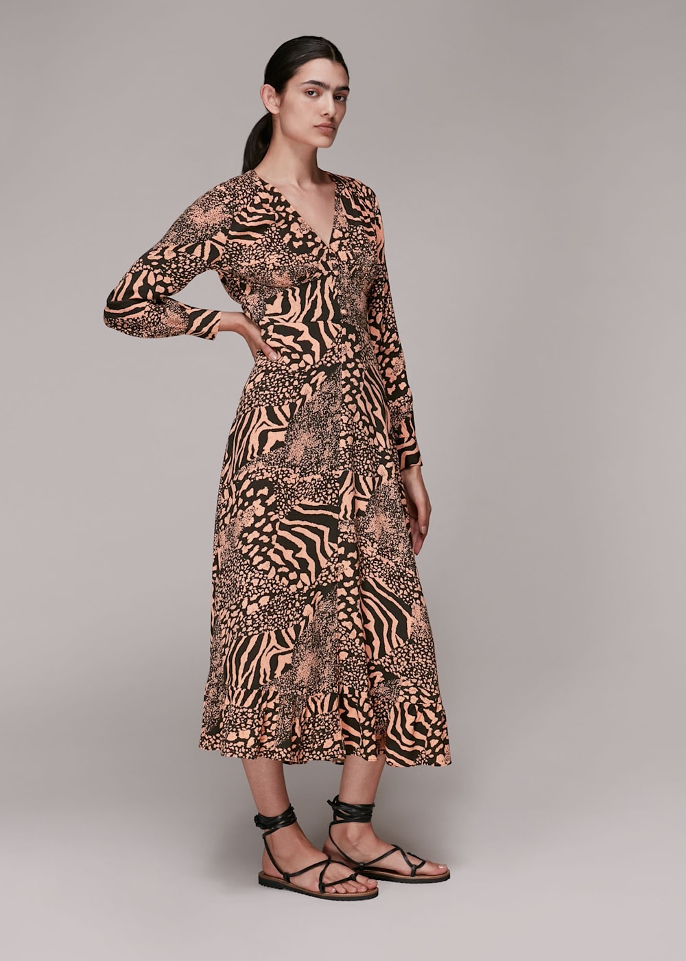 Patchwork midi dress sales