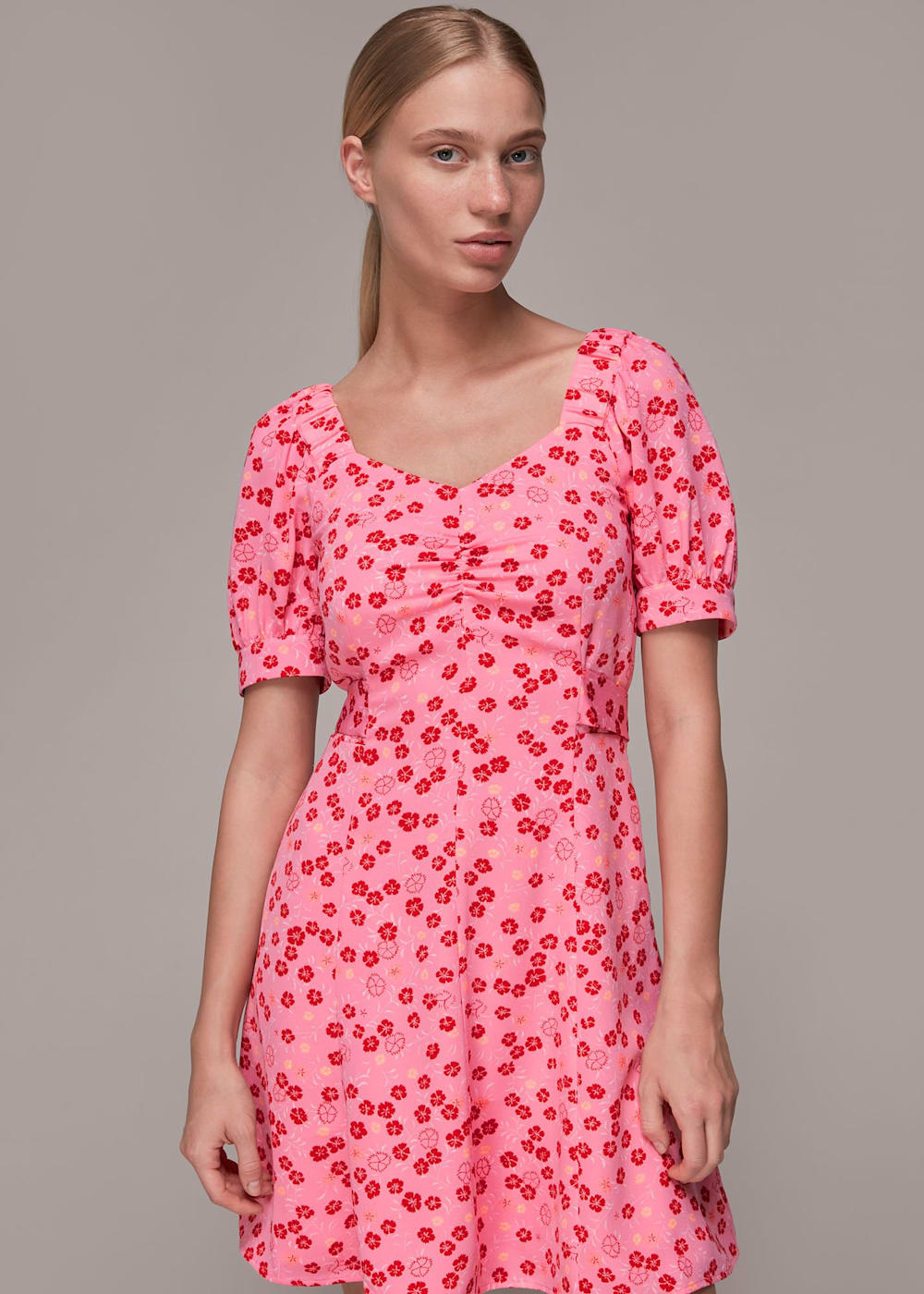 Pink Multi Cherry Floral Tie Waist Dress WHISTLES Whistles UK