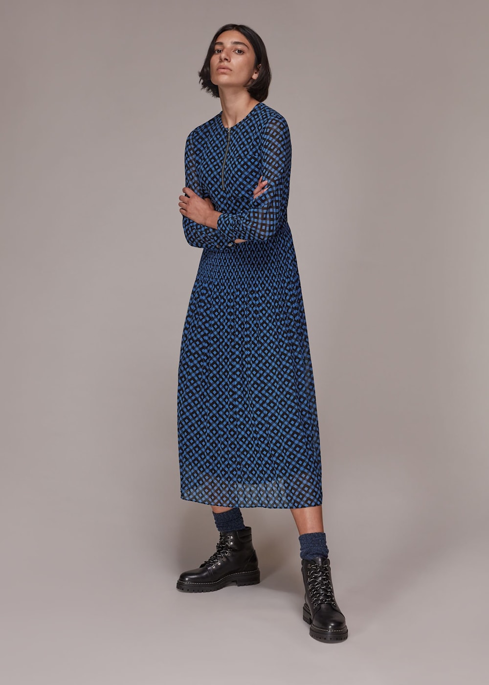 Gingham Check Pleated Dress Whistles UK