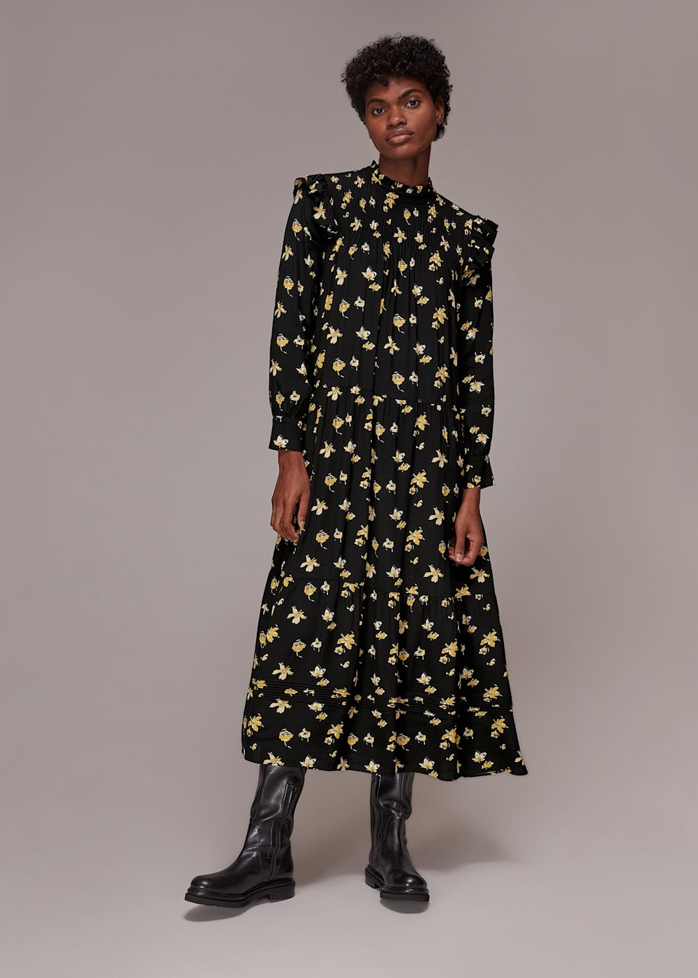 Black Multi Falling Floral Midi Dress WHISTLES