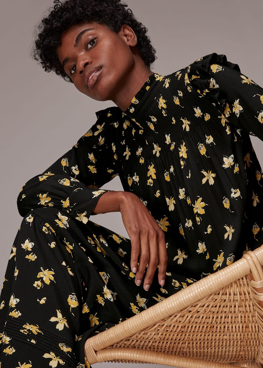 Black Multi Falling Floral Midi Dress WHISTLES Whistles UK
