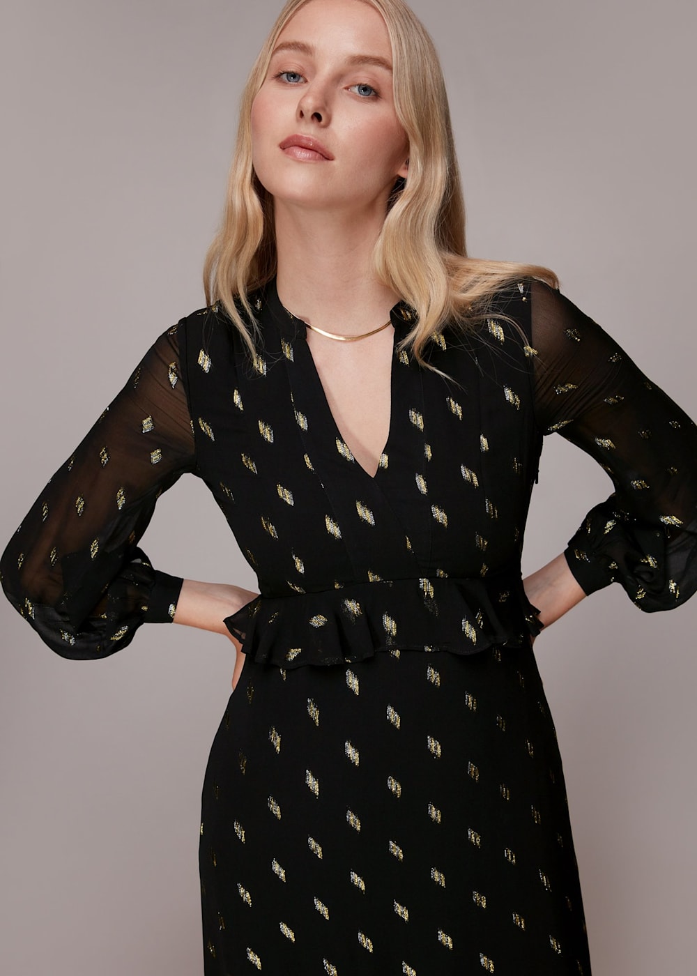 Whistles black and gold dress shop