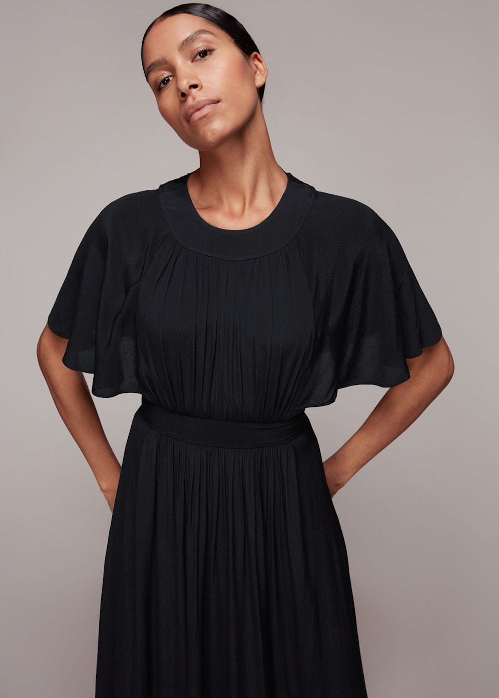 Black Amelia Cape Sleeve Dress WHISTLES Whistles UK
