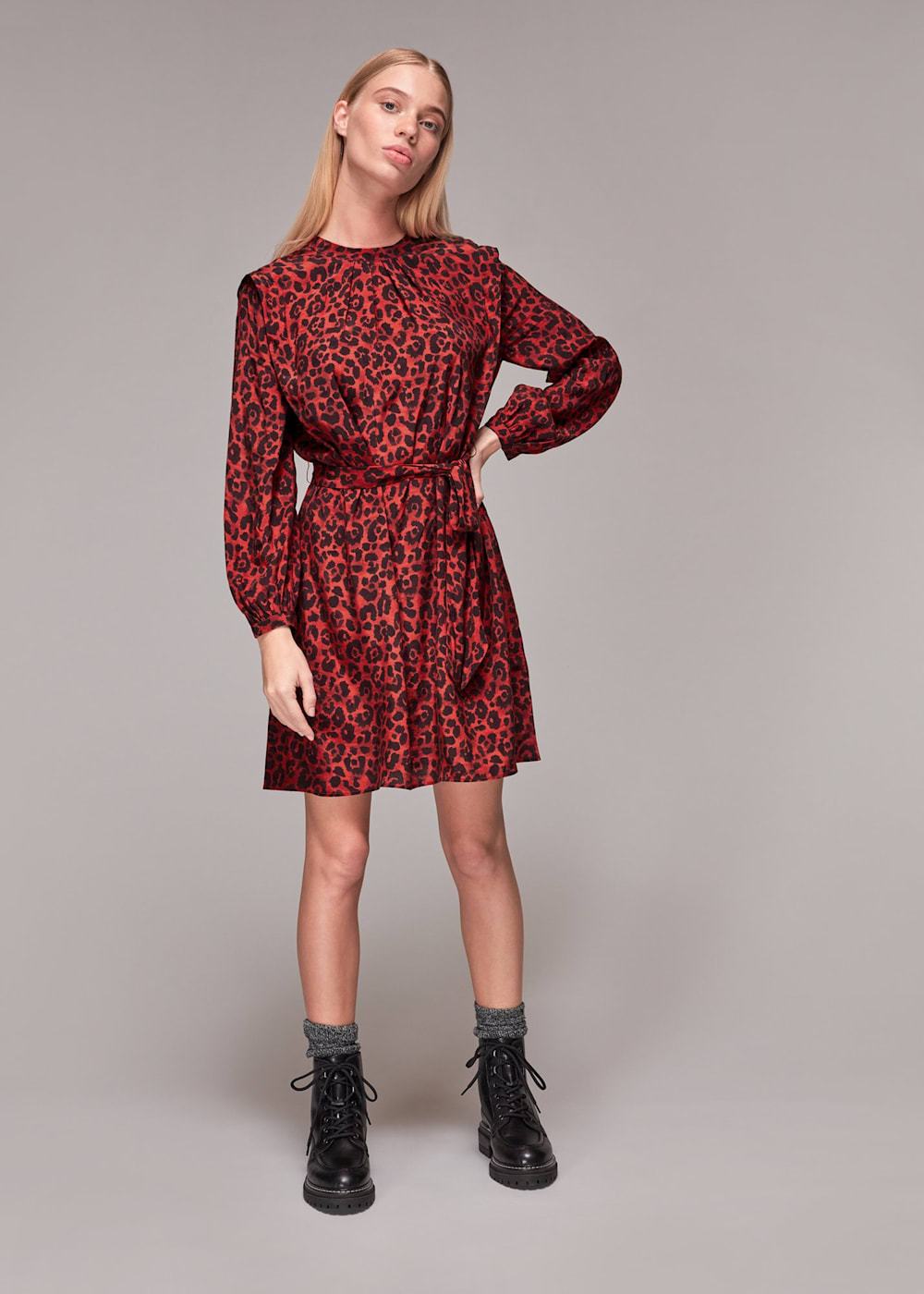 Red Multi Belted Animal Print Dress WHISTLES Whistles US