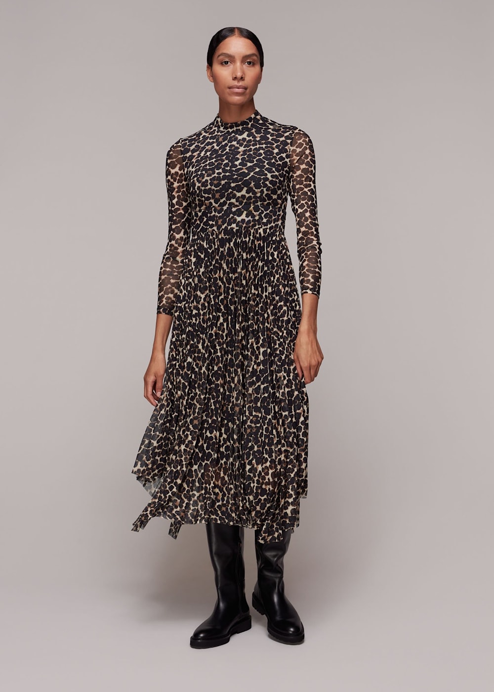 Leopard Print Smudge Animal Mesh Dress WHISTLES Whistles ROW