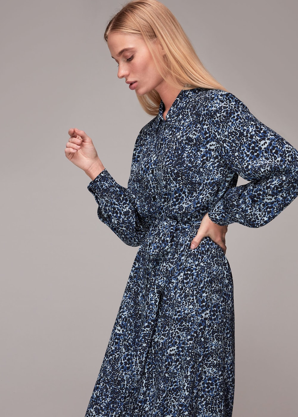 Blue animal print shirt dress deals