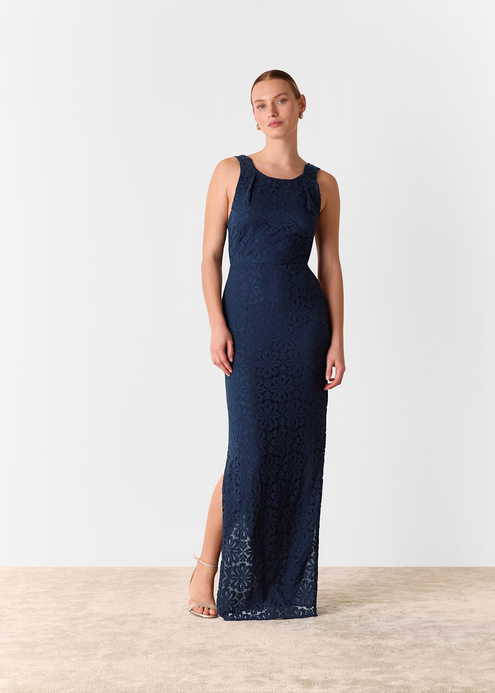 Whistles Navy Blue Lace Tie Back Maxi Dress Order Yours Now Whistles UK