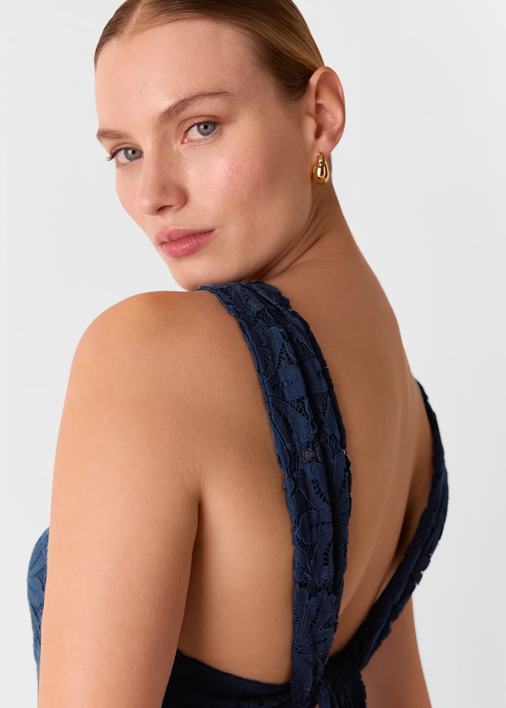 Navy blue lace maxi dress 2025