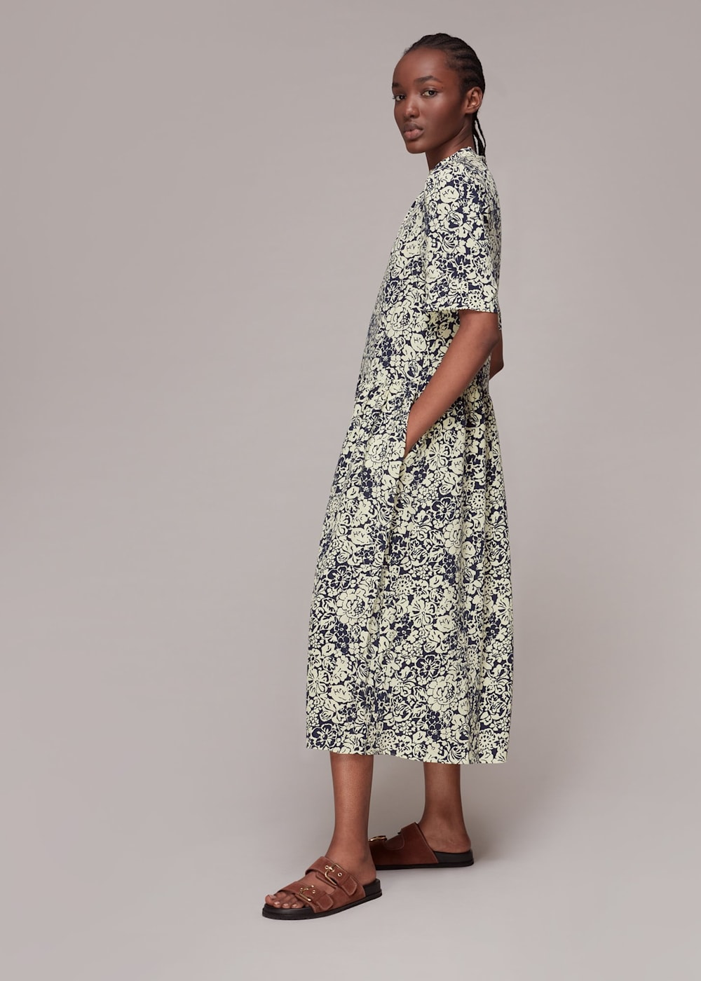 Whistles Graphic Floral Trapeze Dress Navy Multi Size 0