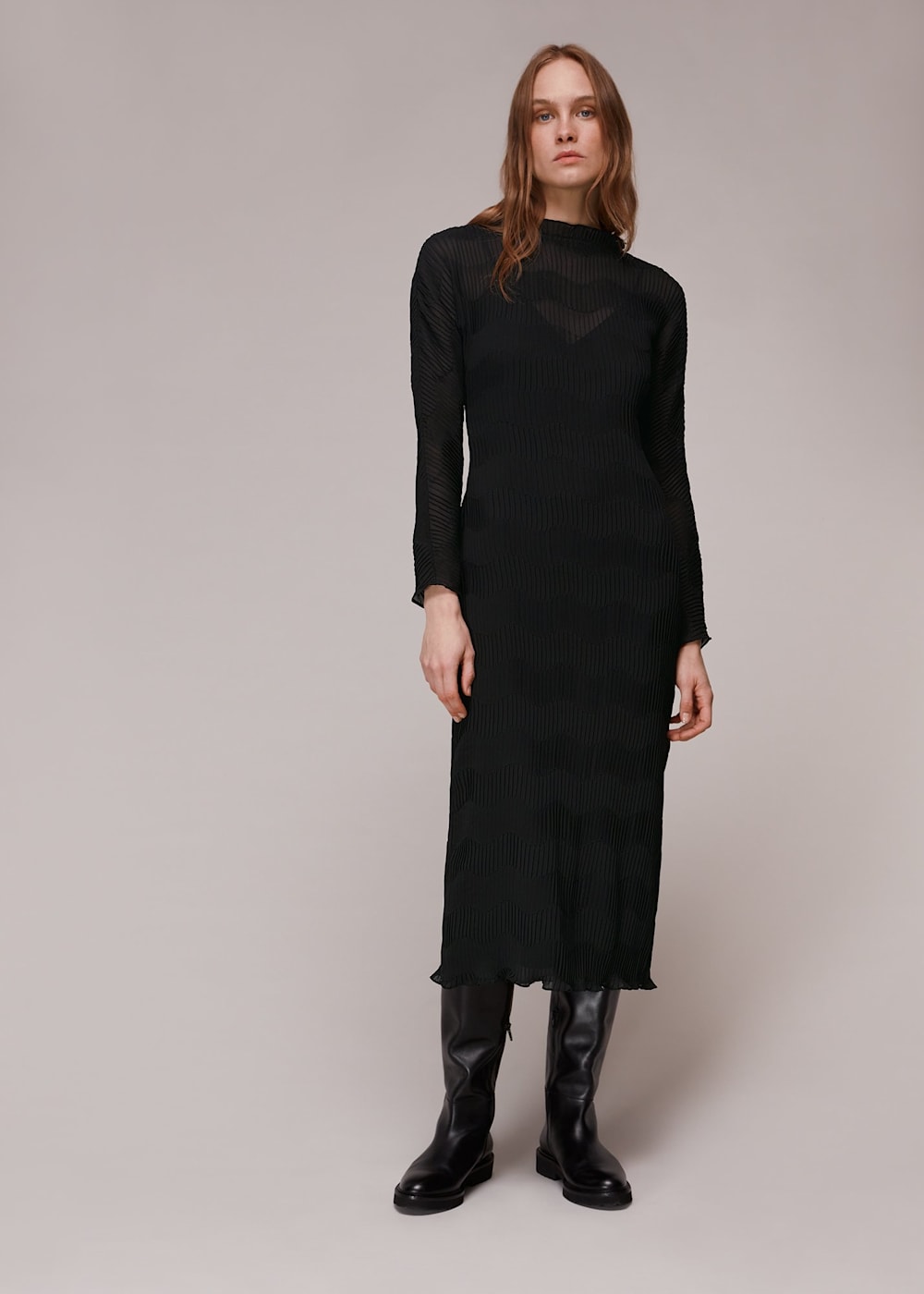 Black Megan Plisse Dress WHISTLES Whistles ROW