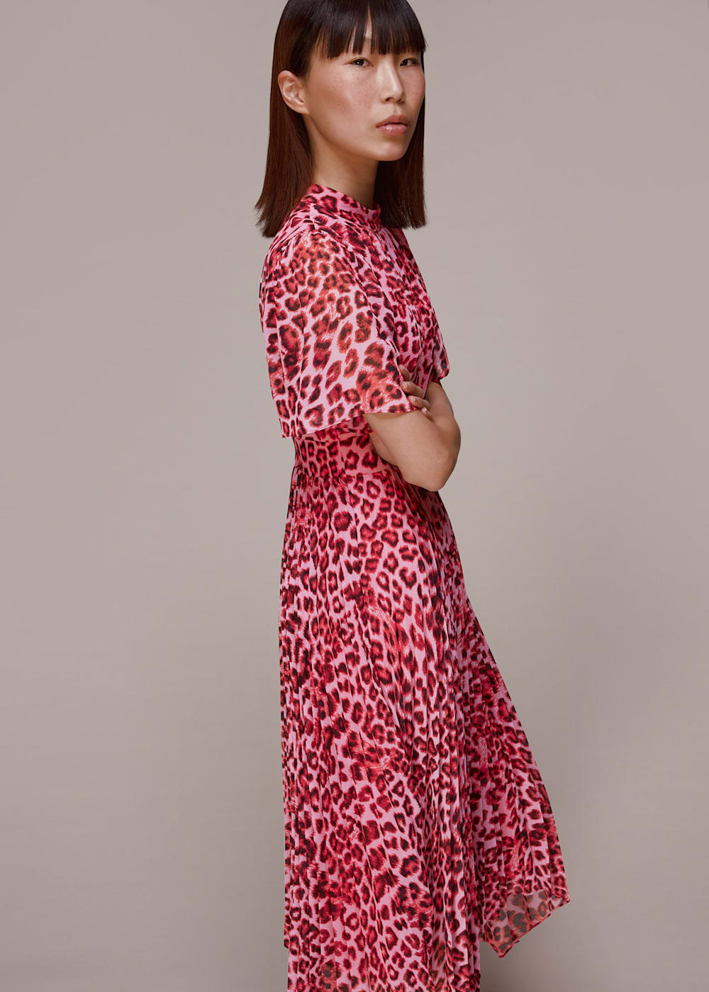 Pink Multi Jungle Pleated Midi Dress WHISTLES Whistles UK