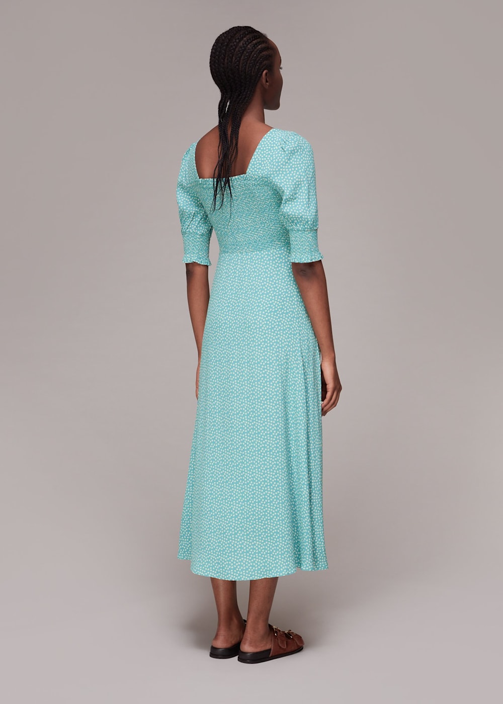 Blue Multi Ditsy Floral Shirred Dress WHISTLES Whistles UK