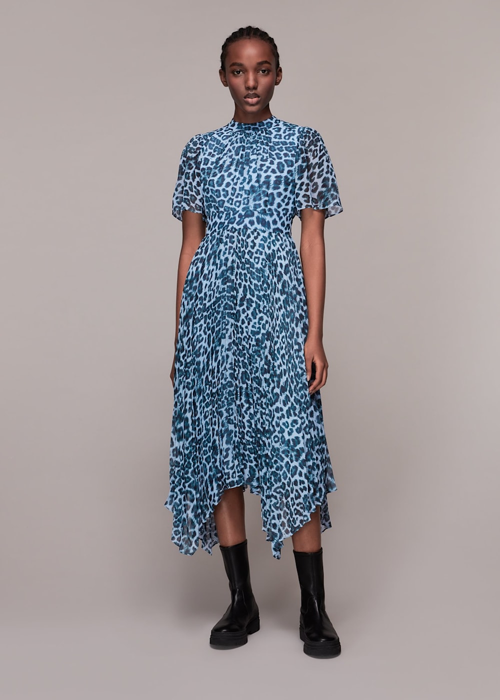 Blue Multi Jungle Cheetah Pleated Dress WHISTLES Whistles UK
