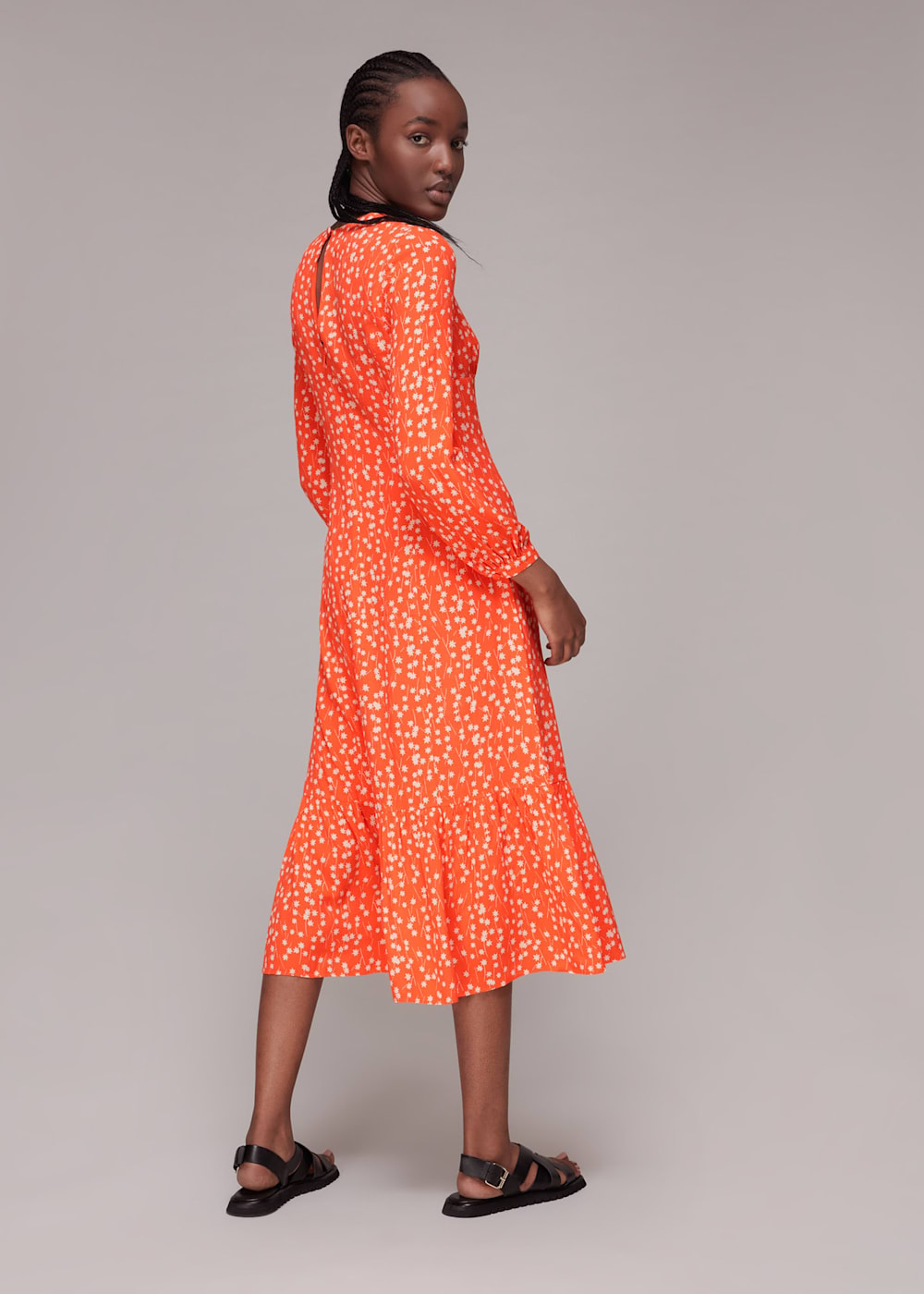 Whistles Shooting Star Print Midi Dress Orange Multi Size 0