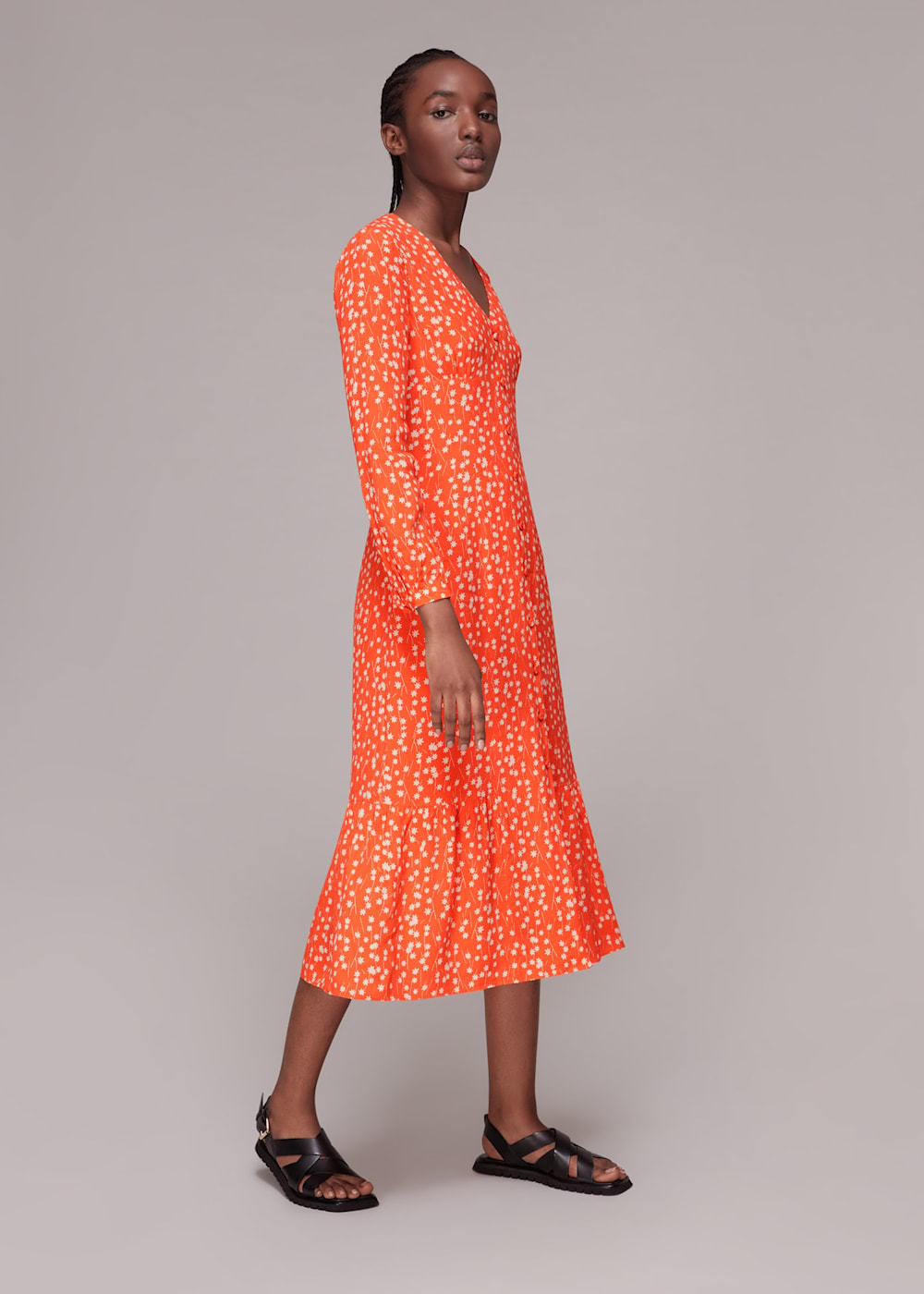 Orange Multi Shooting Star Print Midi Dress WHISTLES Whistles UK