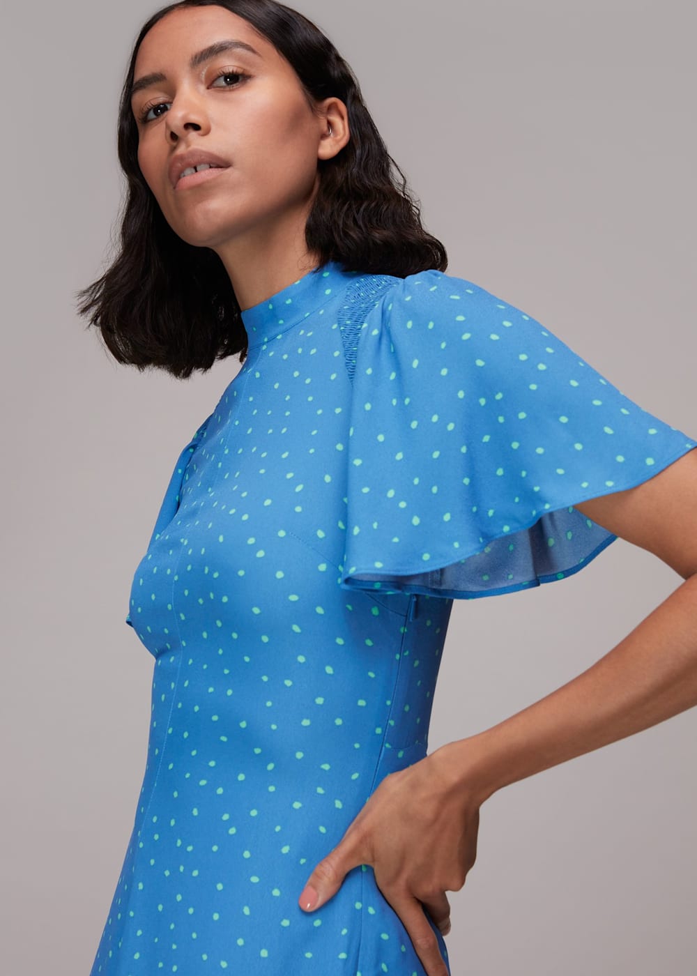 Blue Multi Uneven Spot Print Midi Dress WHISTLES Whistles UK