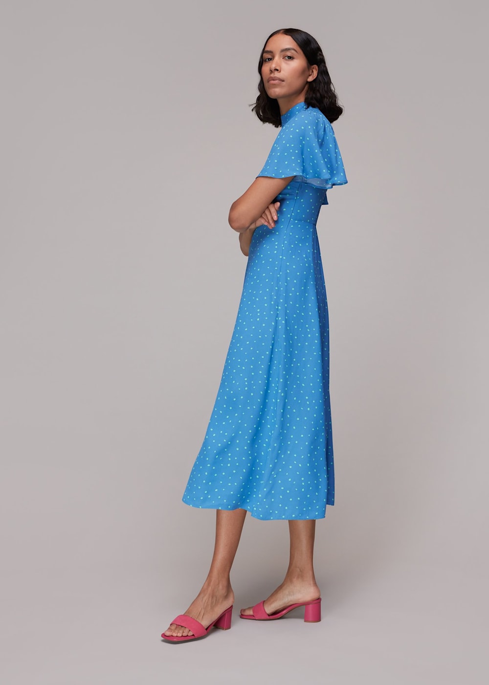Blue spot midi dress new arrivals