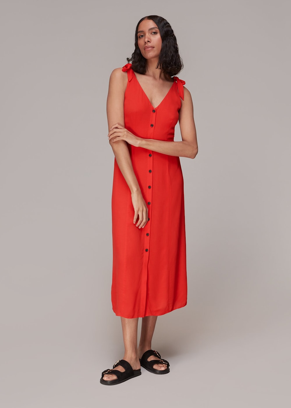 Red tie shoulder dress shop