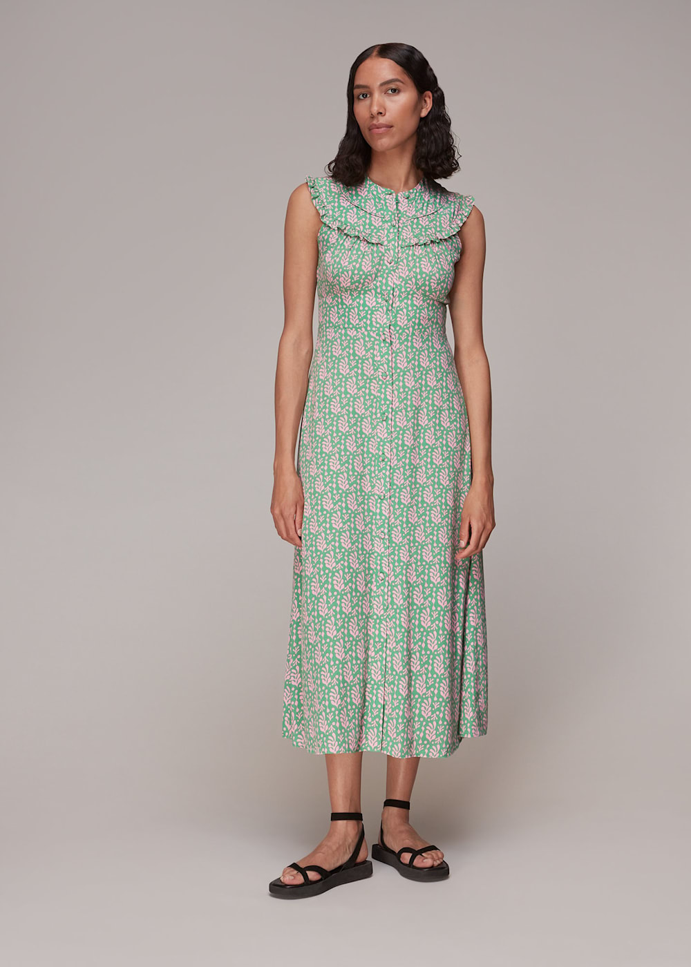 Leaf print midi dress sales