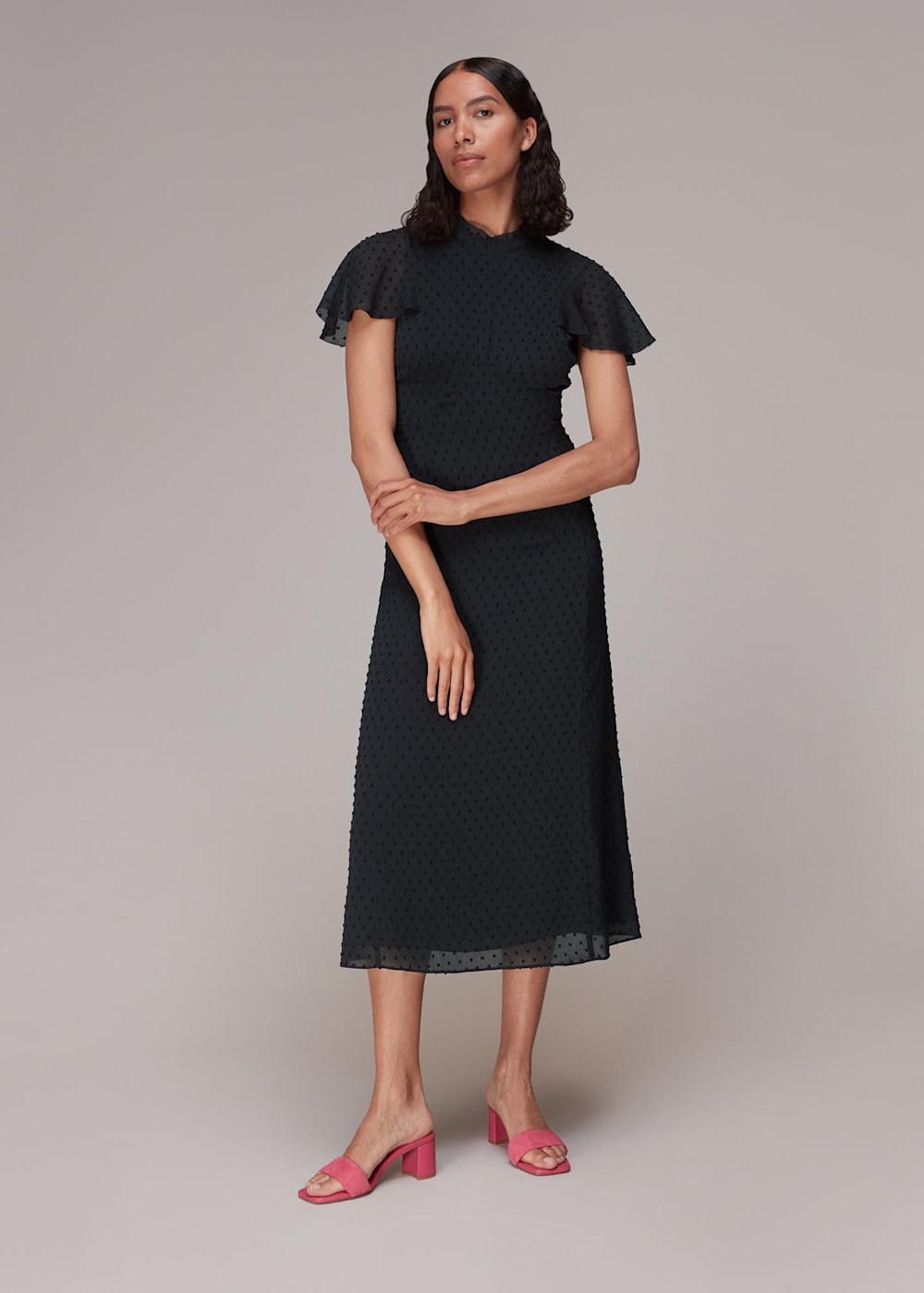 Navy Elouise Textured Dobby Dress WHISTLES Whistles ROW