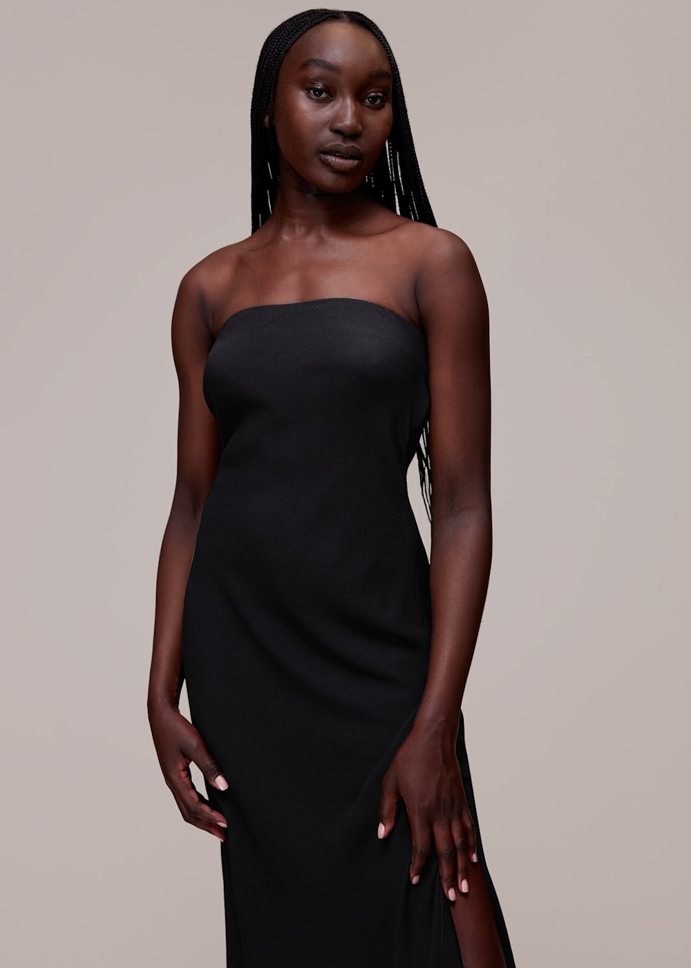 Black Bandeau Strapless Midi Dress WHISTLES Whistles ROW