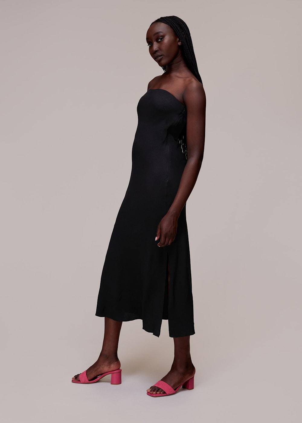 Black Bandeau Strapless Midi Dress WHISTLES Whistles UK