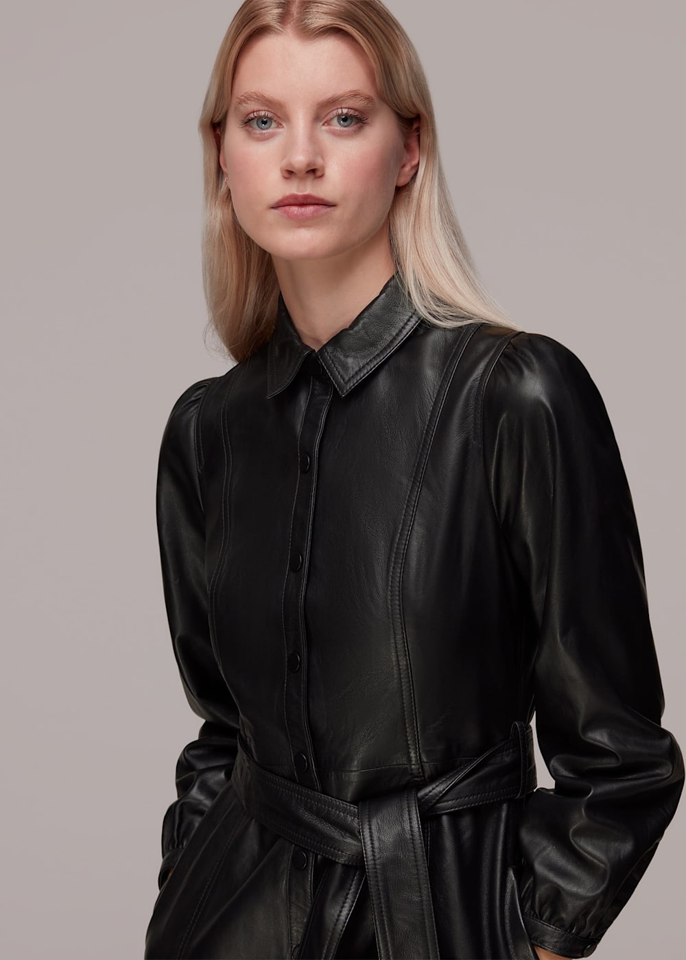 Black Phoebe Short Leather Dress WHISTLES Whistles US