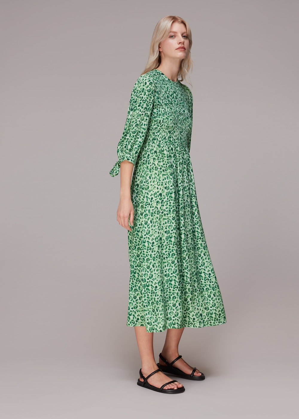 Green Multi Cheetah Print Shirred Dress WHISTLES Whistles UK