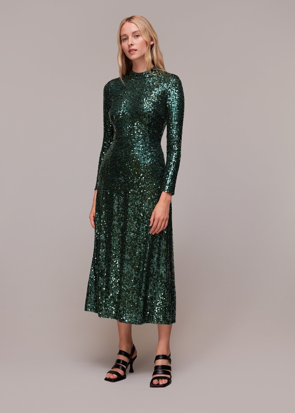 Dark Green Minimal Sequin Midi Dress WHISTLES Whistles US
