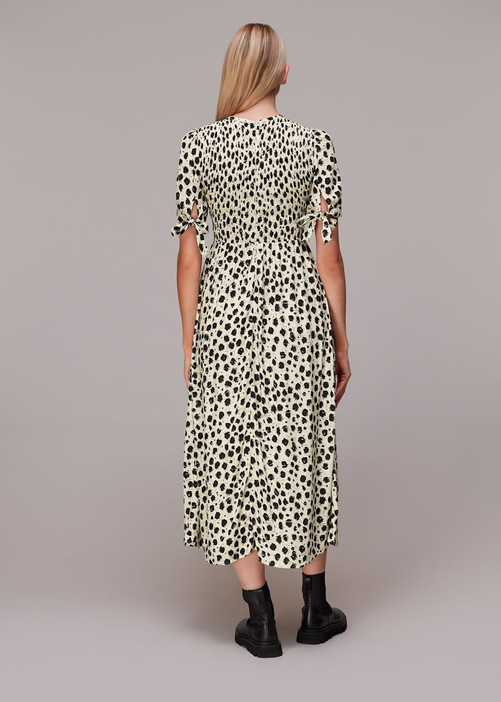 Black White Dalmatian Shirred Midi Dress WHISTLES Whistles UK