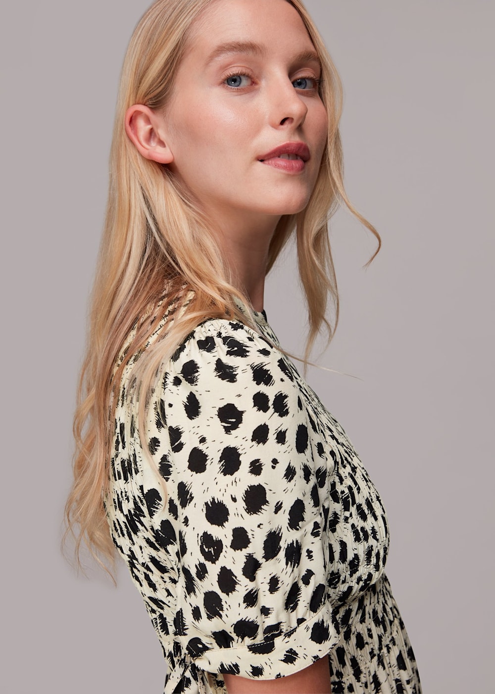 Black White Dalmatian Shirred Midi Dress WHISTLES Whistles UK