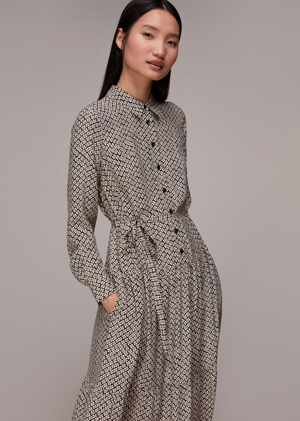Navy Multi Clover Print Shirt Dress WHISTLES Whistles UK