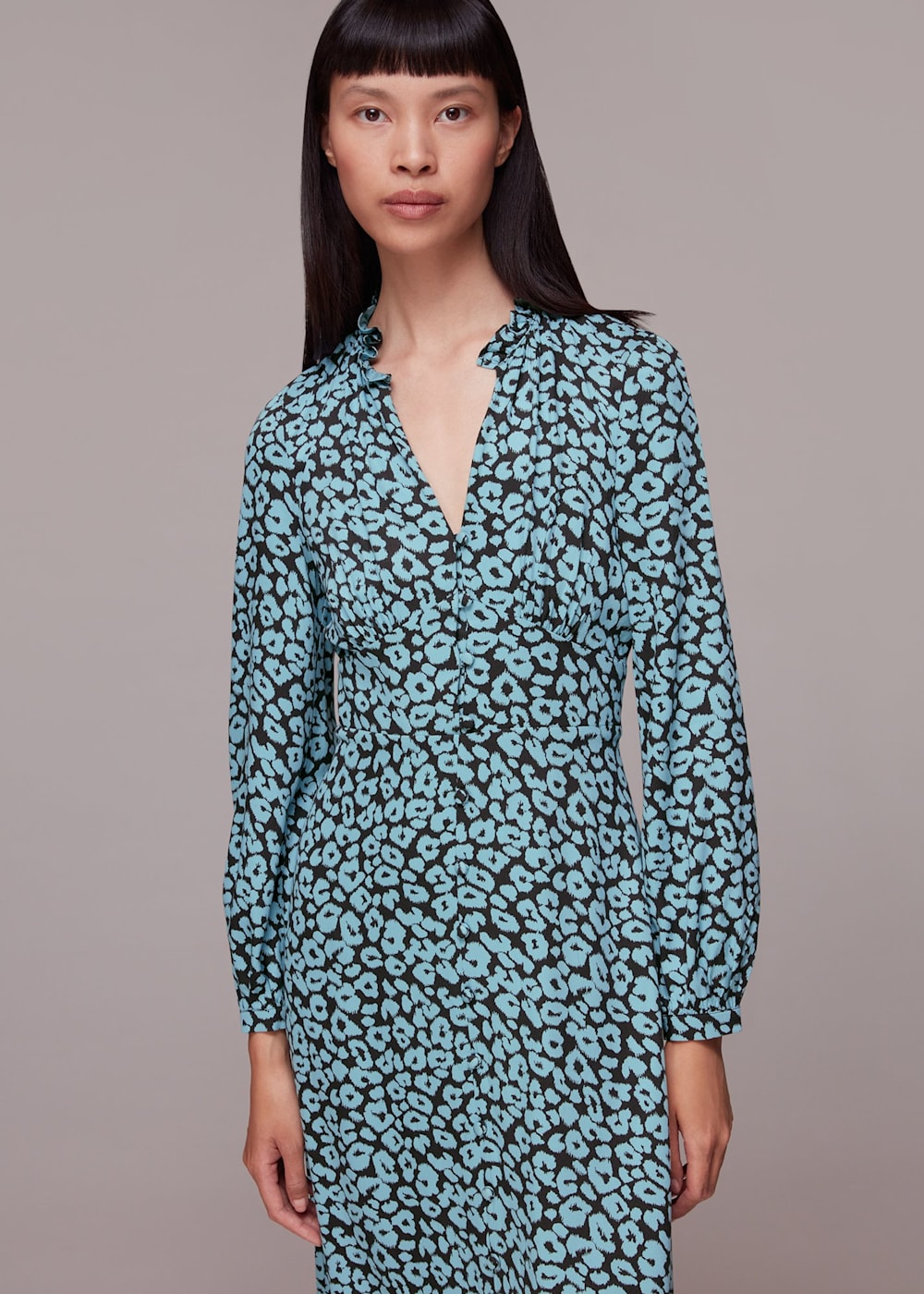 Blue Multi Fuzzy Leopard Midi Dress WHISTLES Whistles UK