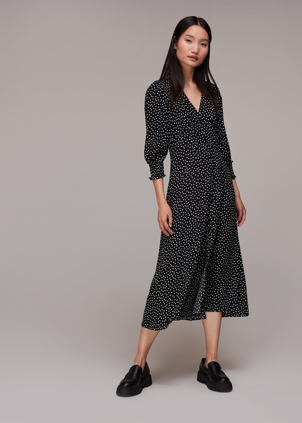 Black and white print midi dress sale