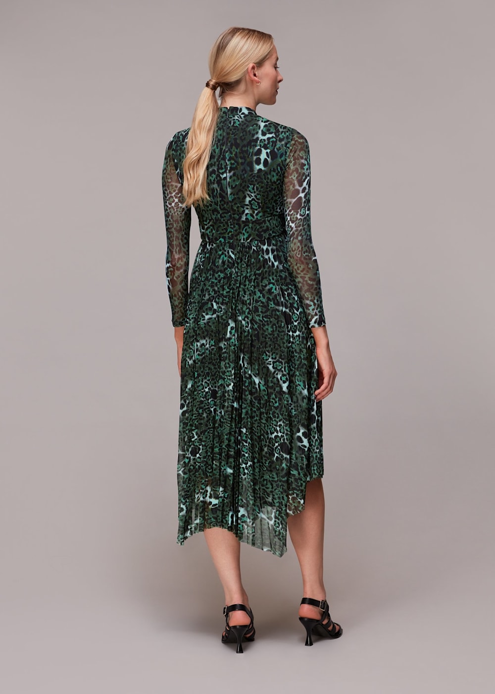 Green Multi Night Cat Pleated Mesh Dress WHISTLES Whistles UK