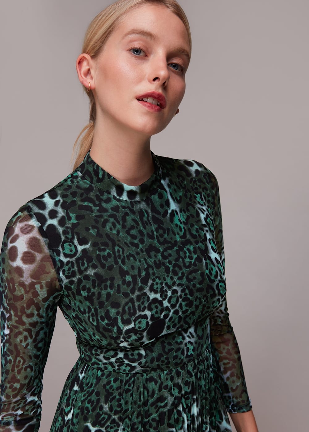 Green Multi Night Cat Pleated Mesh Dress WHISTLES Whistles US