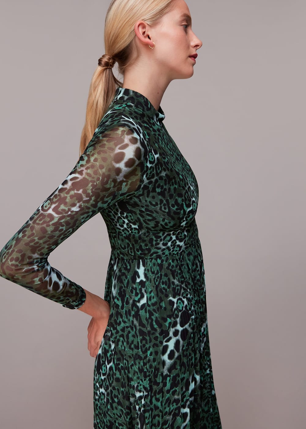 Green Multi Night Cat Pleated Mesh Dress WHISTLES Whistles UK