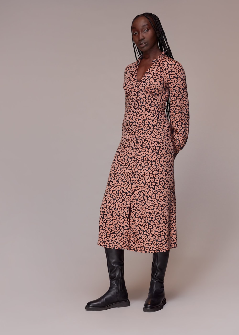Pink Multi Fuzzy Leopard Midi Dress WHISTLES Whistles UK