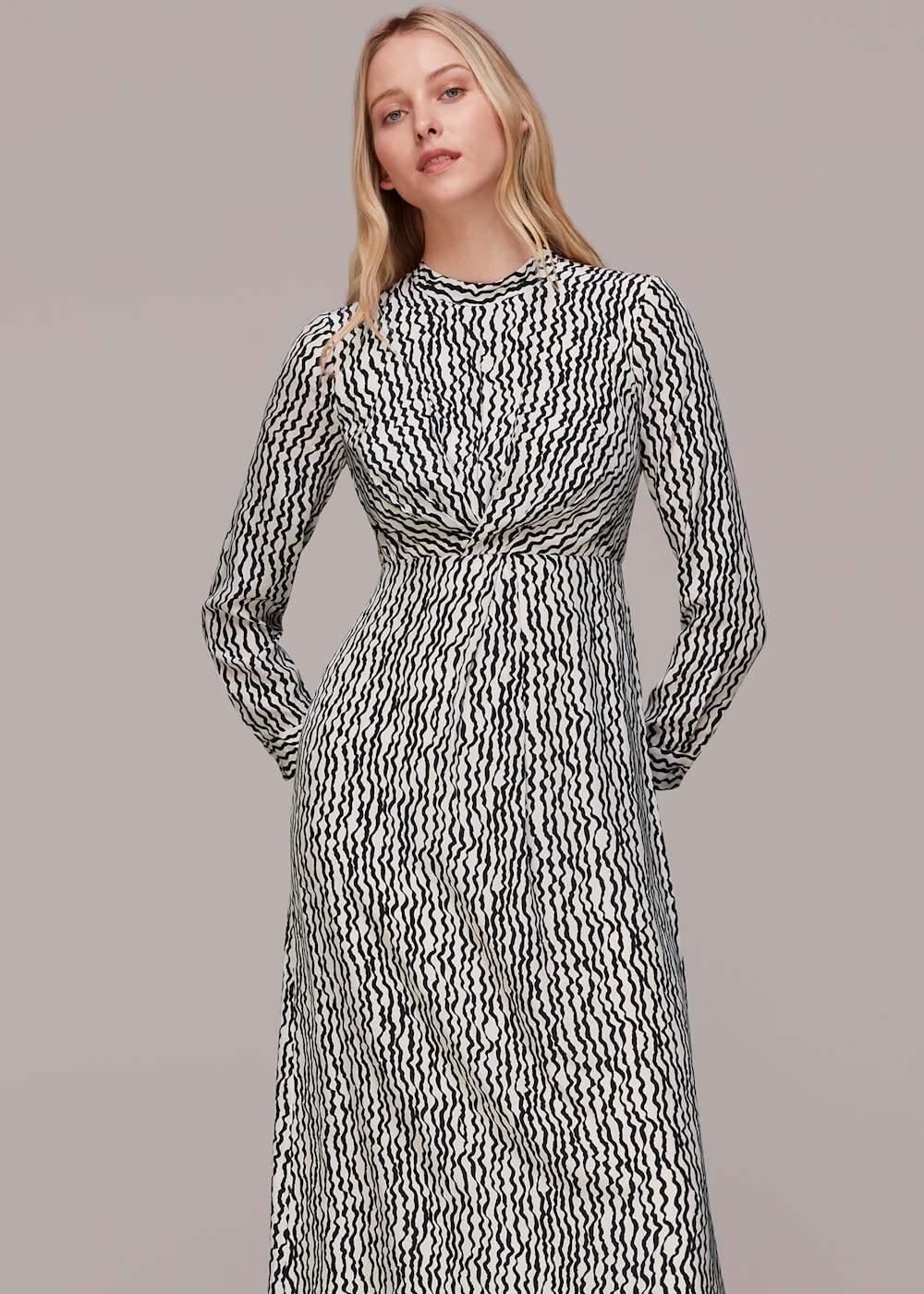 Ivory Multi Wiggle Print Silk Midi Dress WHISTLES Whistles ROW