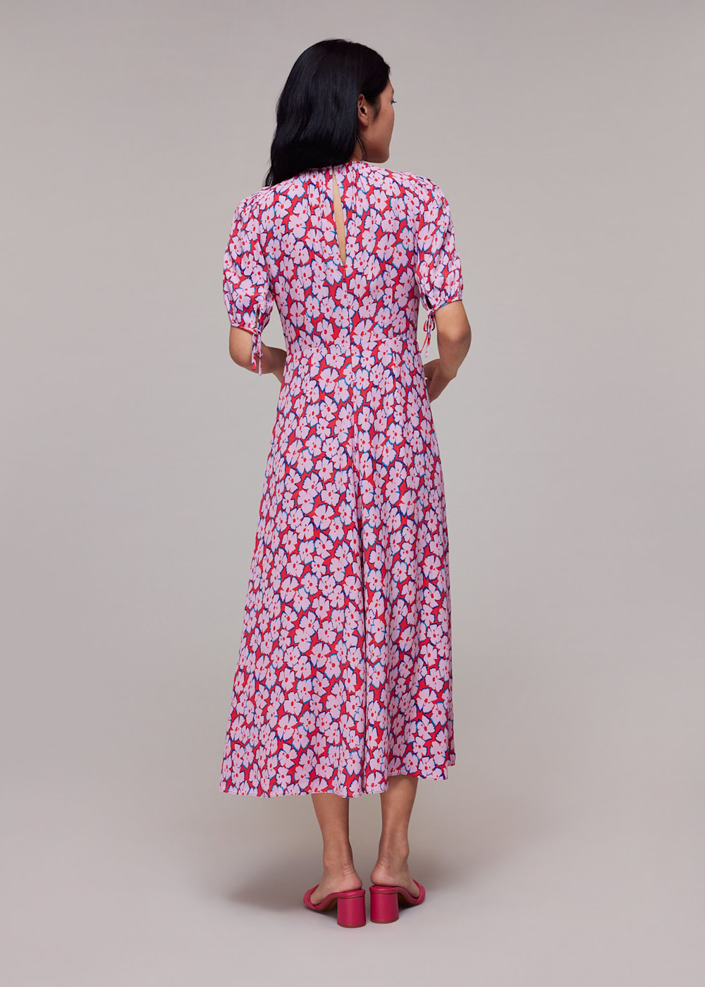 Pink Multi Farfalle Flower Midi Dress WHISTLES Whistles UK