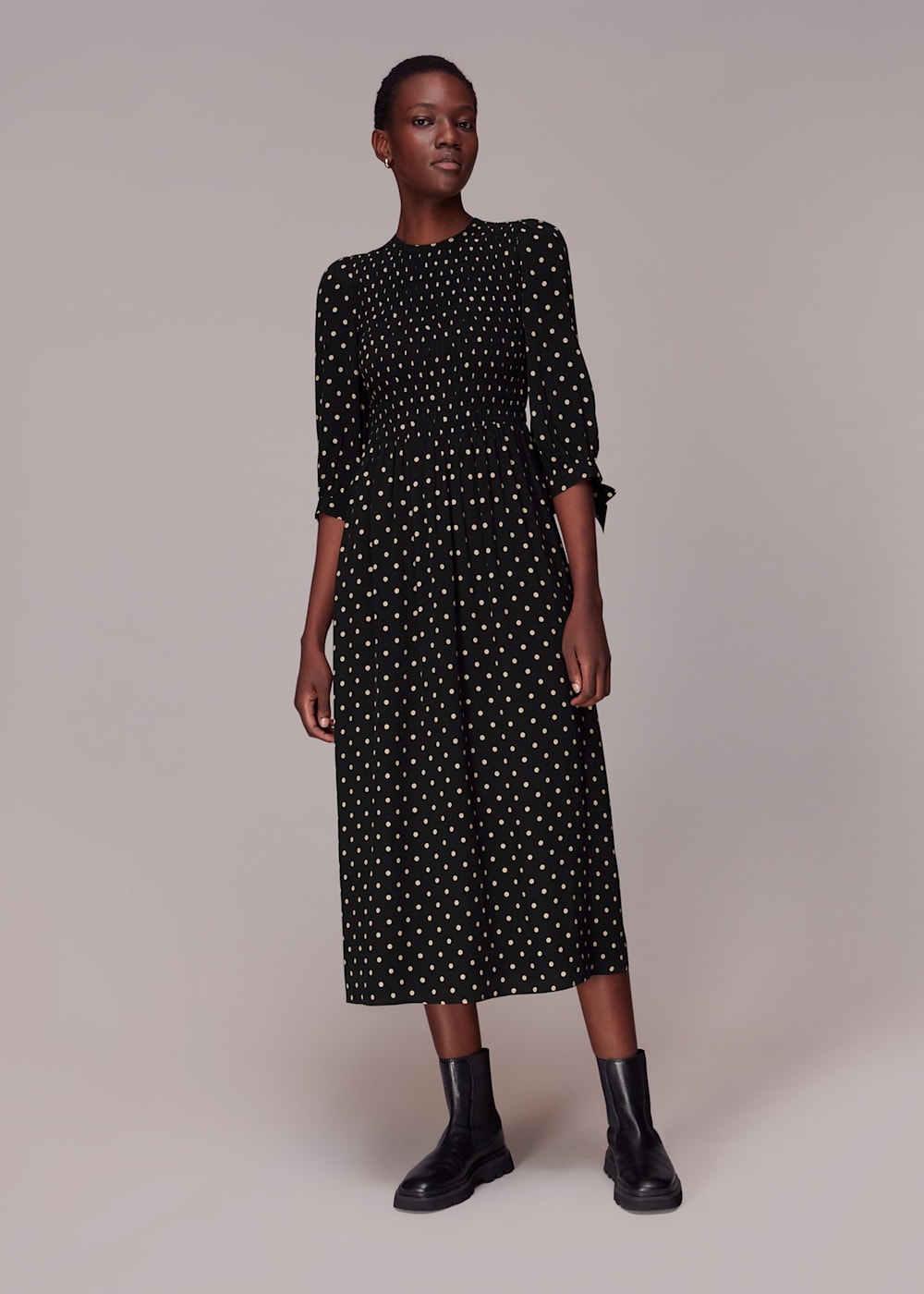 Spotty midi dress deals