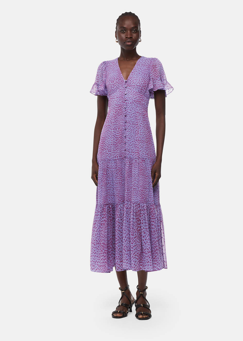 Purple Multi Sketched Cheetah Dobby Dress WHISTLES Whistles UK