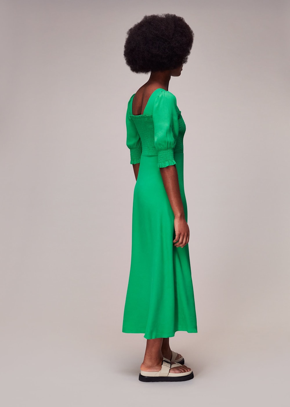 Green Luna Shirred Bodice Midi Dress WHISTLES Whistles ROW