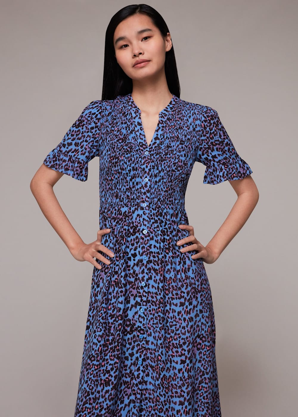 Purple Multi Animal Cheetah Shirred Dress WHISTLES Whistles UK