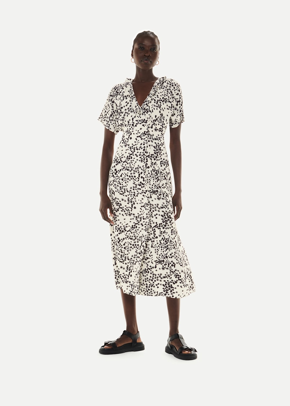 Black White Dandelion Floral Midi Dress WHISTLES Whistles UK