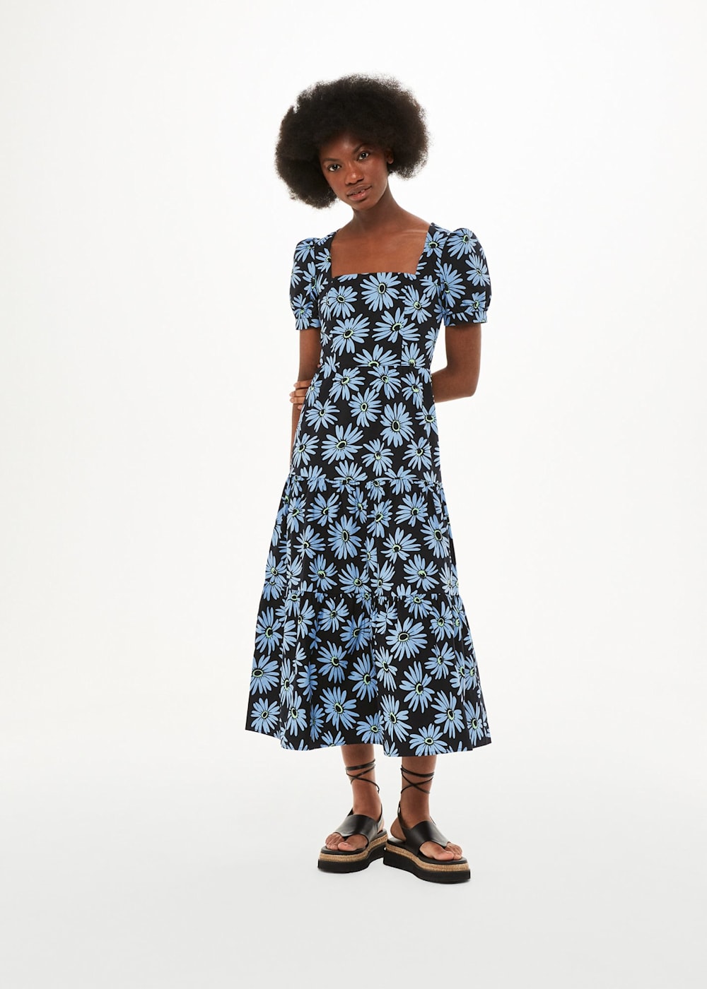 Whistles Daisy Print Poplin Dress Blue Multi Size 6