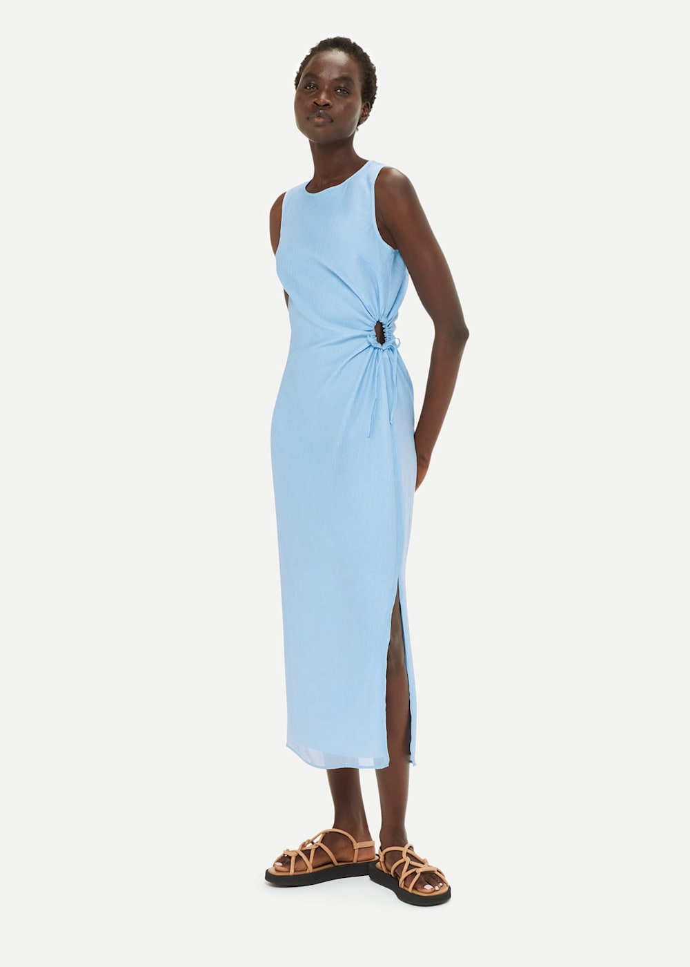 Pale Blue Textured Cut Out Midi Dress WHISTLES Whistles UK