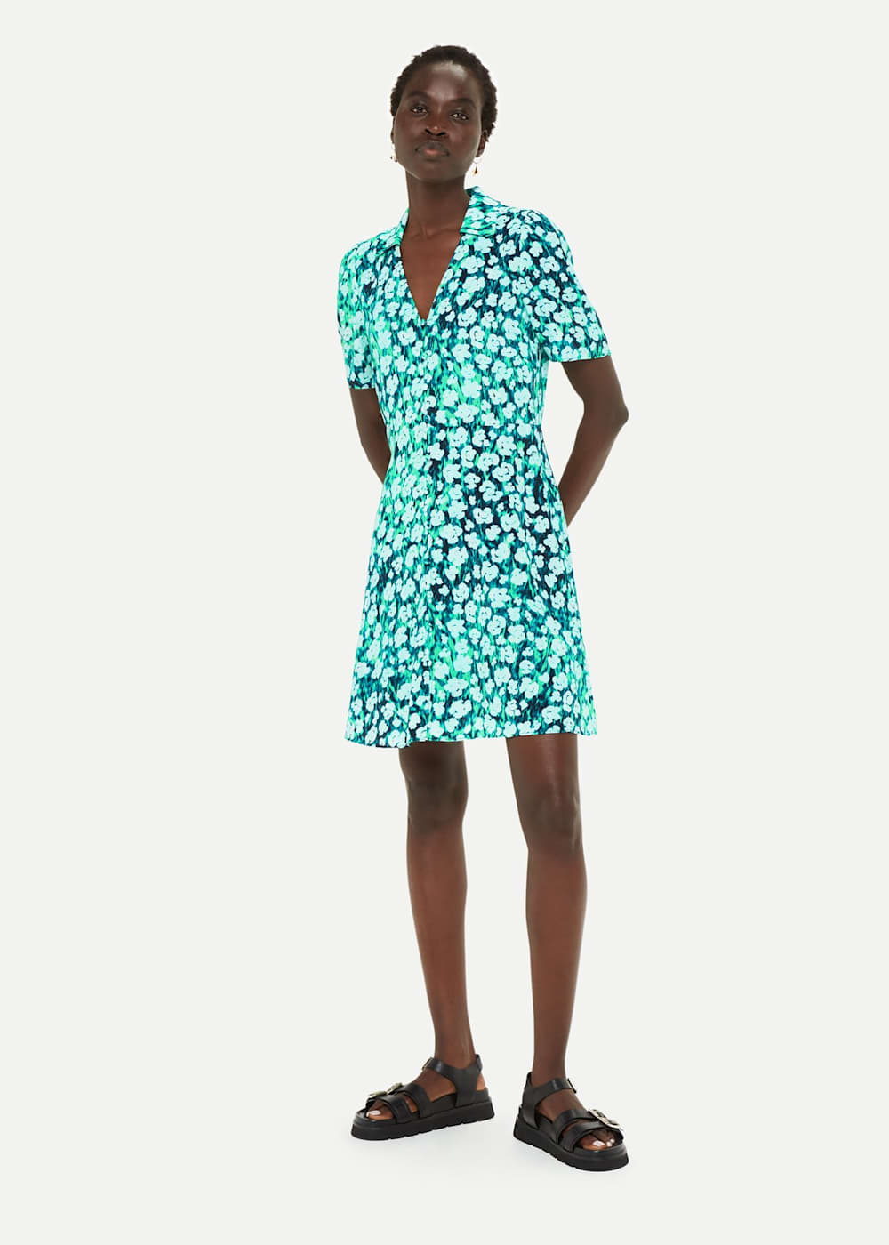 Floral button through dress sales